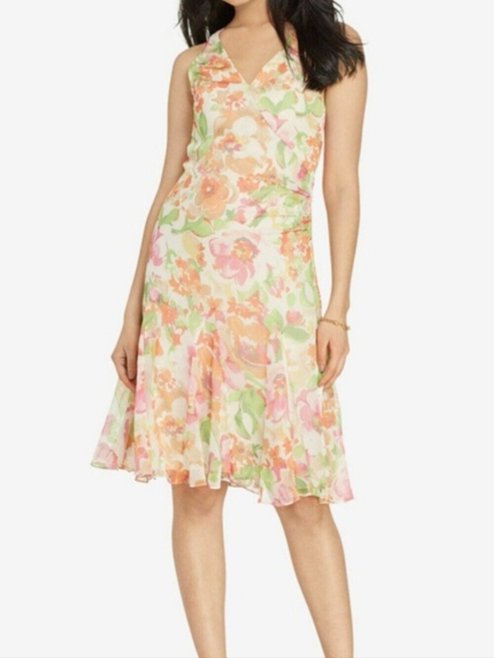 Lauren Ralph Lauren Watercolor Floral Asymmetrical Georgette Dress Size 12 Flowy